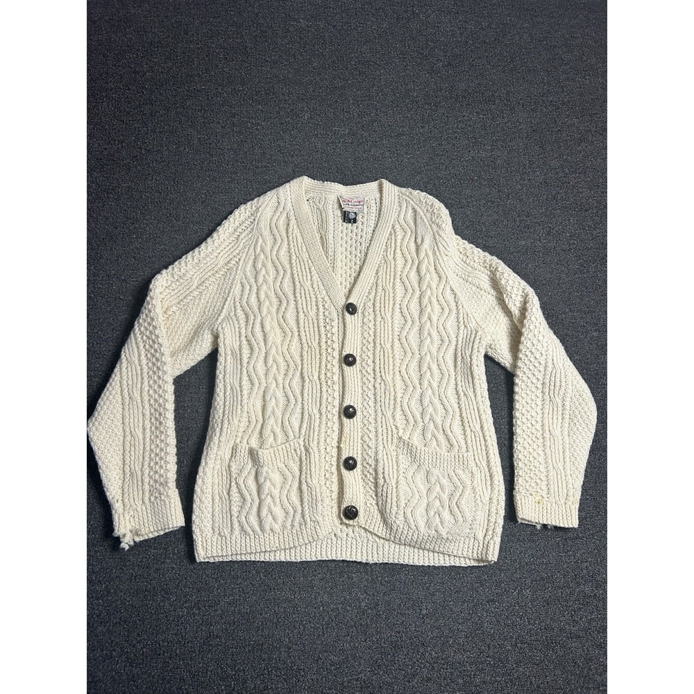 Vintage Irish Craft‎ Hand Knit Wool Cable Knit Cardigan Sweater Mens Medium 90s